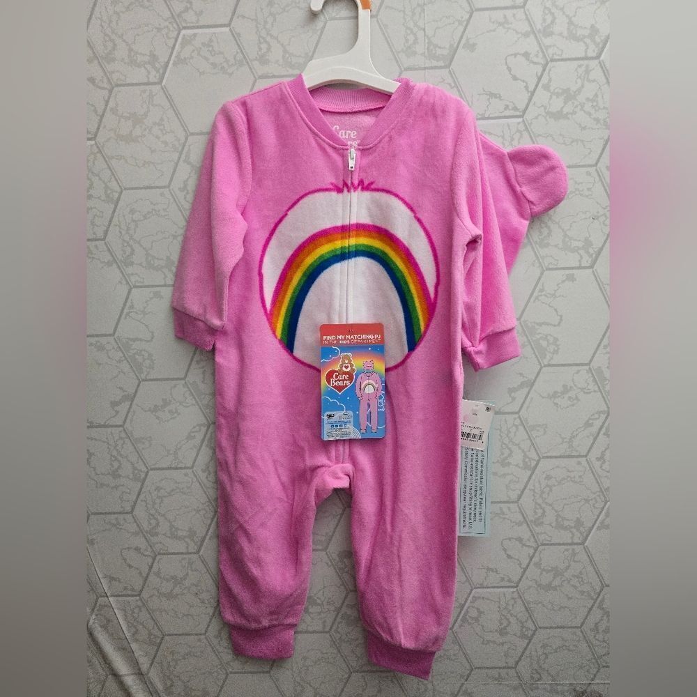 Nwt Toddler Girl's Care Bears Pink Blanket Sleeper Footed Pajama w Hat